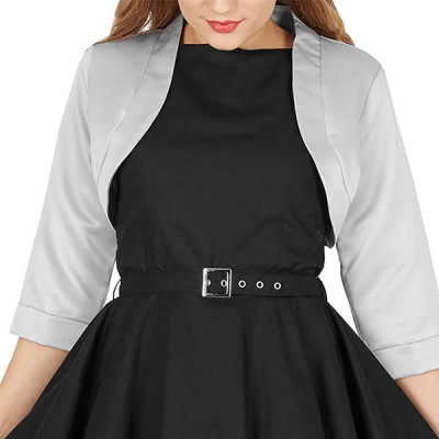 Women's Satin Jacket Satin Bolero Shrug 3/4 Sleeve Open Front