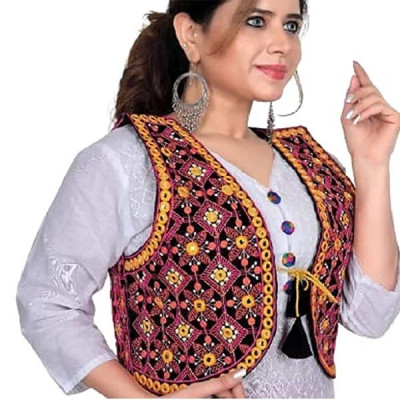 Fashion Cotton Rajasthani Embroidered Jacket for Women with Mirror Work Traditional Ethnic Shrug Jacket for kurti Navratri Gujrati Kutchi Koti