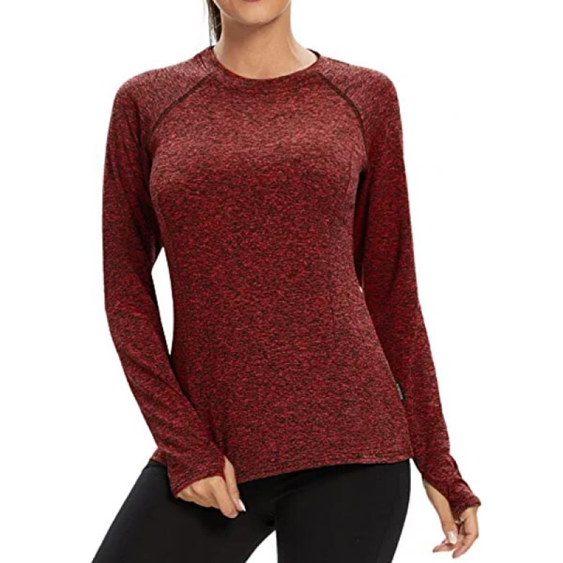 Thermal Long Sleeve Running Shirt Workout Tops Moisture Wicking Athletic Shirts with Thumb Holes