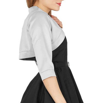Women's Satin Jacket Satin Bolero Shrug 3/4 Sleeve Open Front