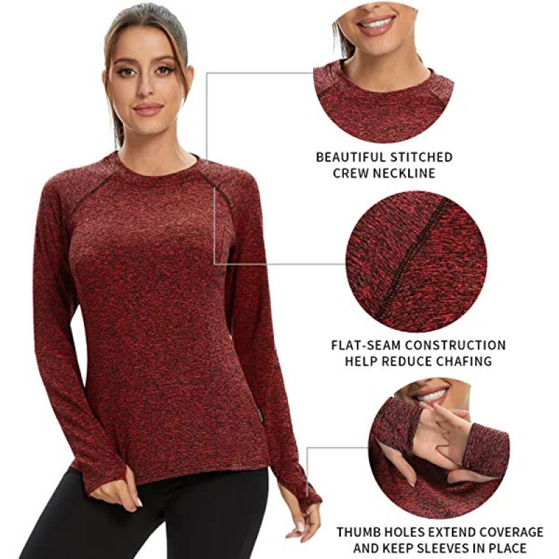 Thermal Long Sleeve Running Shirt Workout Tops Moisture Wicking Athletic Shirts with Thumb Holes