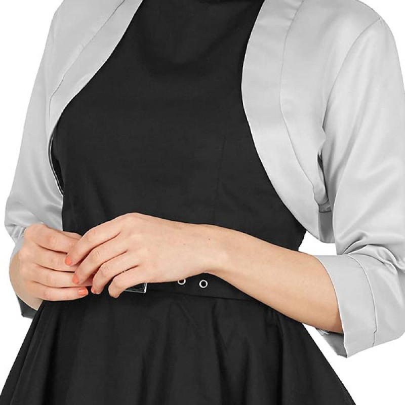 Women's Satin Jacket Satin Bolero Shrug 3/4 Sleeve Open Front