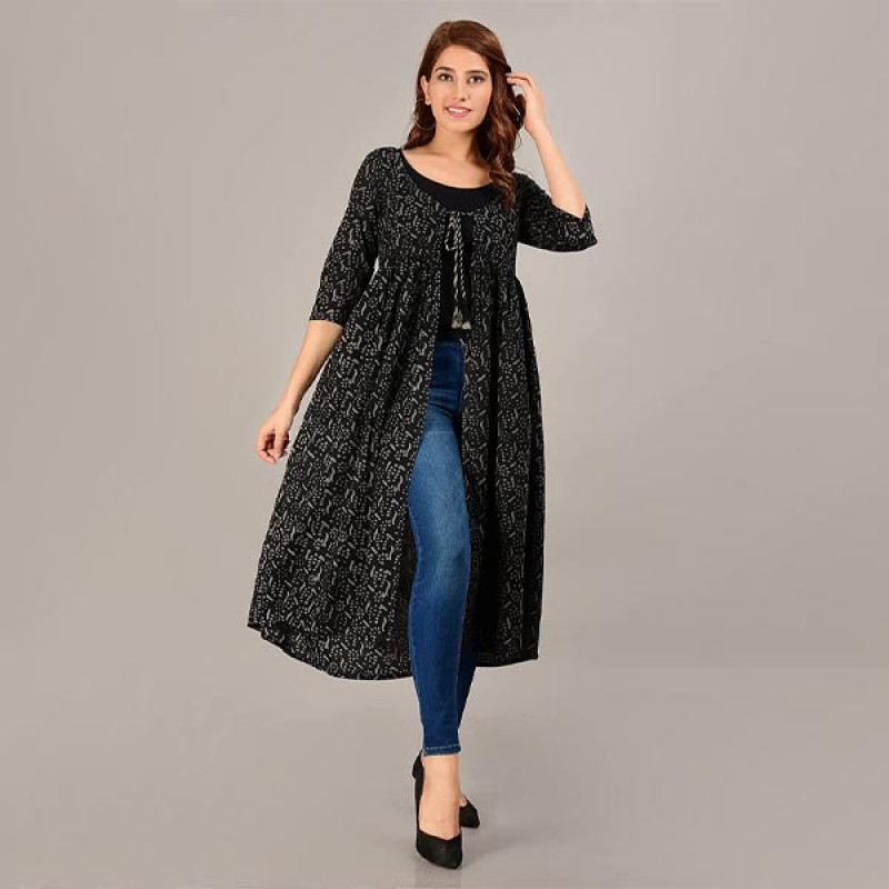 Jaipuri Cotton Long Printed Shrug/Jacket/Cape for Women